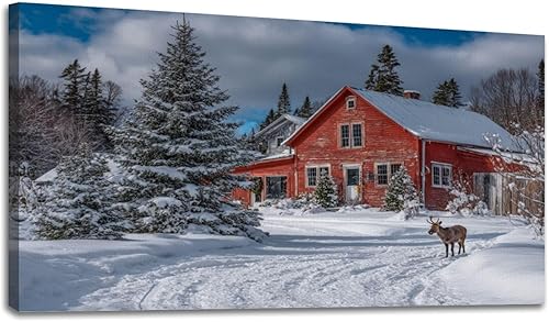 Miniatura 9 de 20"x 40" Canvas Wall Art Winter Farmhouse Golden Rustic Animal Deer Vintage Log Cabin Framed Pictures Painting Prints Large Wall Art for Living Room