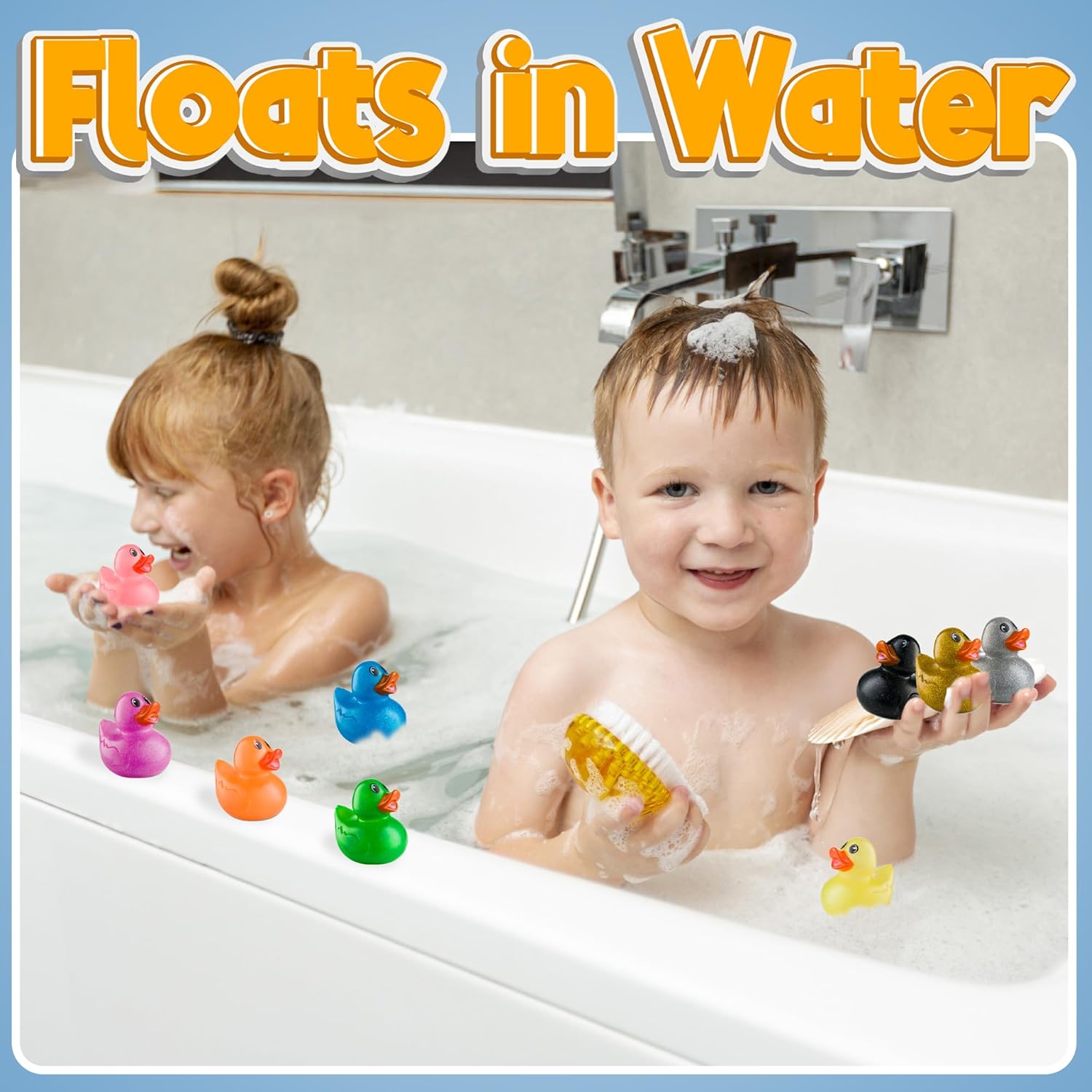 Glitter Rubber Ducks in Bulk - (Pack of 50) Assorted 2-inch Mini Duck Toys for Baby Shower Rubber Duckies, Bath Toy, Birthday Party Favors and Decoration