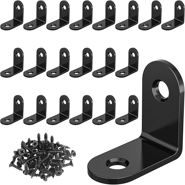 VOCIBO® 20 sztuk łączników kątowych w kolorze czarnym, kąt metalowy 90 stopni, 30 x 30 mm, stal nierdzewna, kątownik mały, ze śrubą, do montażu kątowego, mebli, stołu, krzesła, na