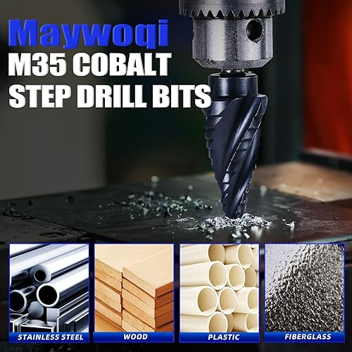 Miniatura 5 de Broca escalonada de cobalto con cuatro espirales de flauta, 316"-78" M35, resistente al desgaste, revestimiento AlTiN, vástago hexagonal de 14