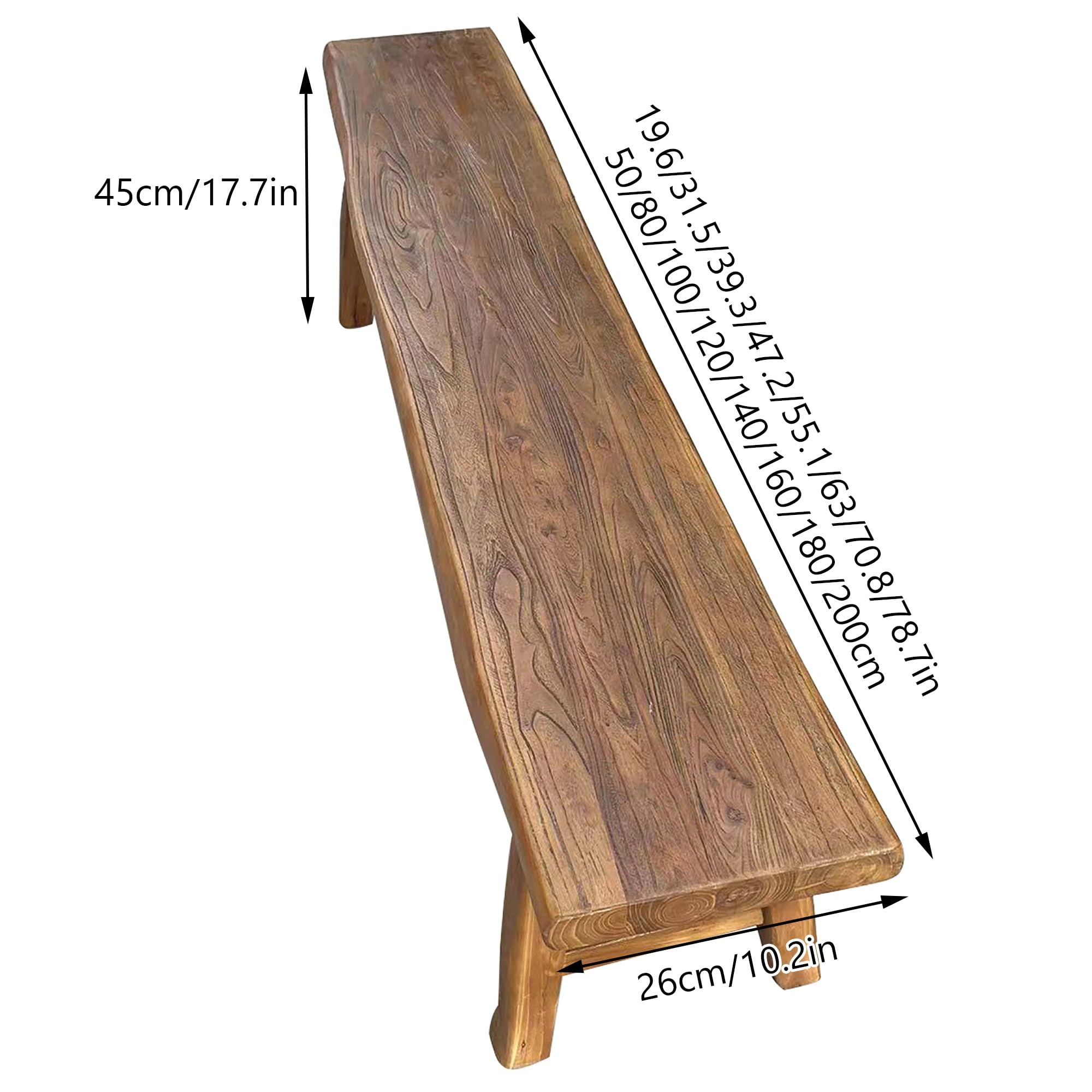 Banc de Salle à Manger d'intérieur en Bois Massif de Style Ferme, Banc étroit à Bord Naturel, Bout de lit de Chambre, d'entrée de Cuisine en Bois Asiatique avec Design sans accoudoirs