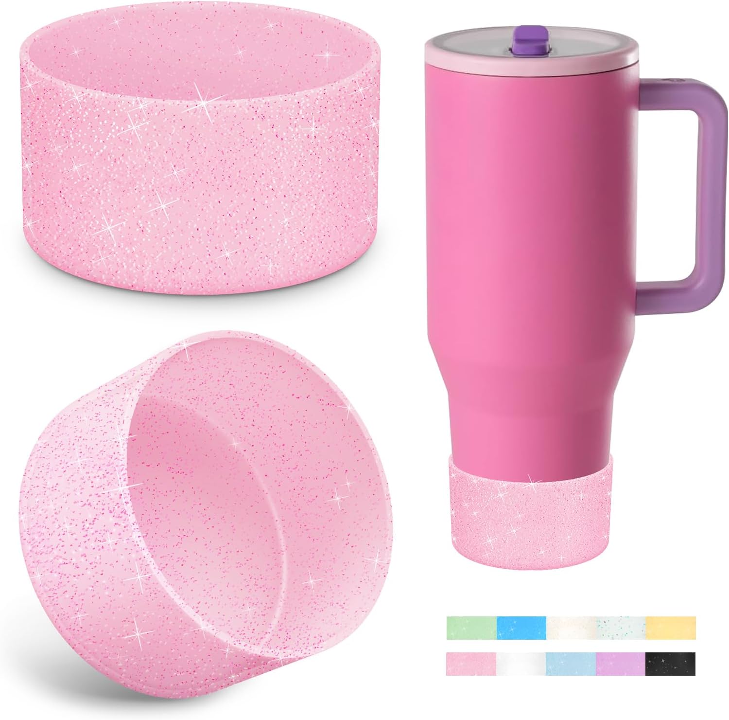 2PCS Glitter Silicone Boot for Hydrojug Traveler 40 oz, Anti-Slip Protective Sleeve for Hydrojug Stainless Steel Tumbler, Bottom Cover Base Accessories