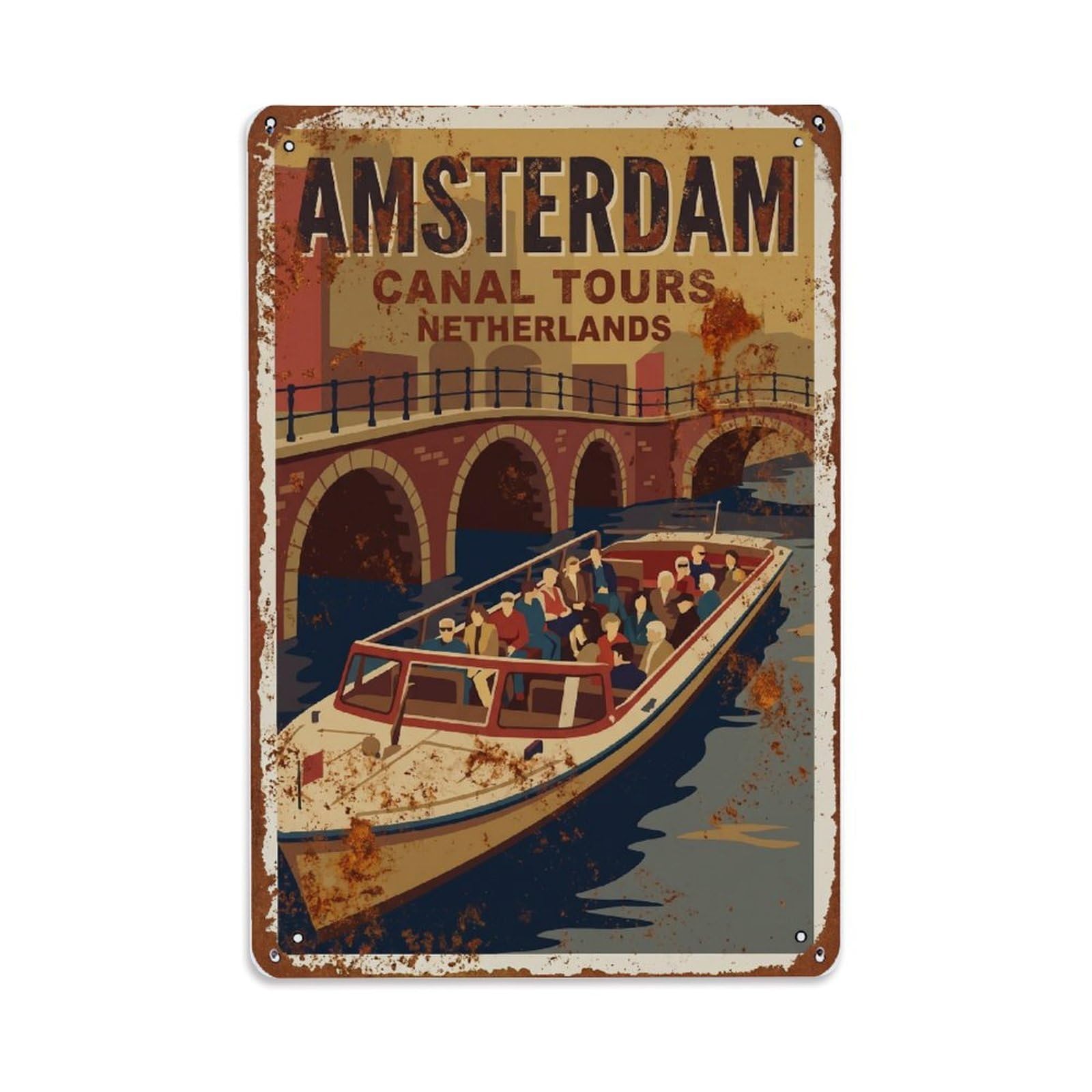 Vintage Travel Boat Netherlands Tour Metal Tin Sign Plaque Wall Decor for Cafe, Club Bar, Office, Home Garden Metal Poster 8x12Inch