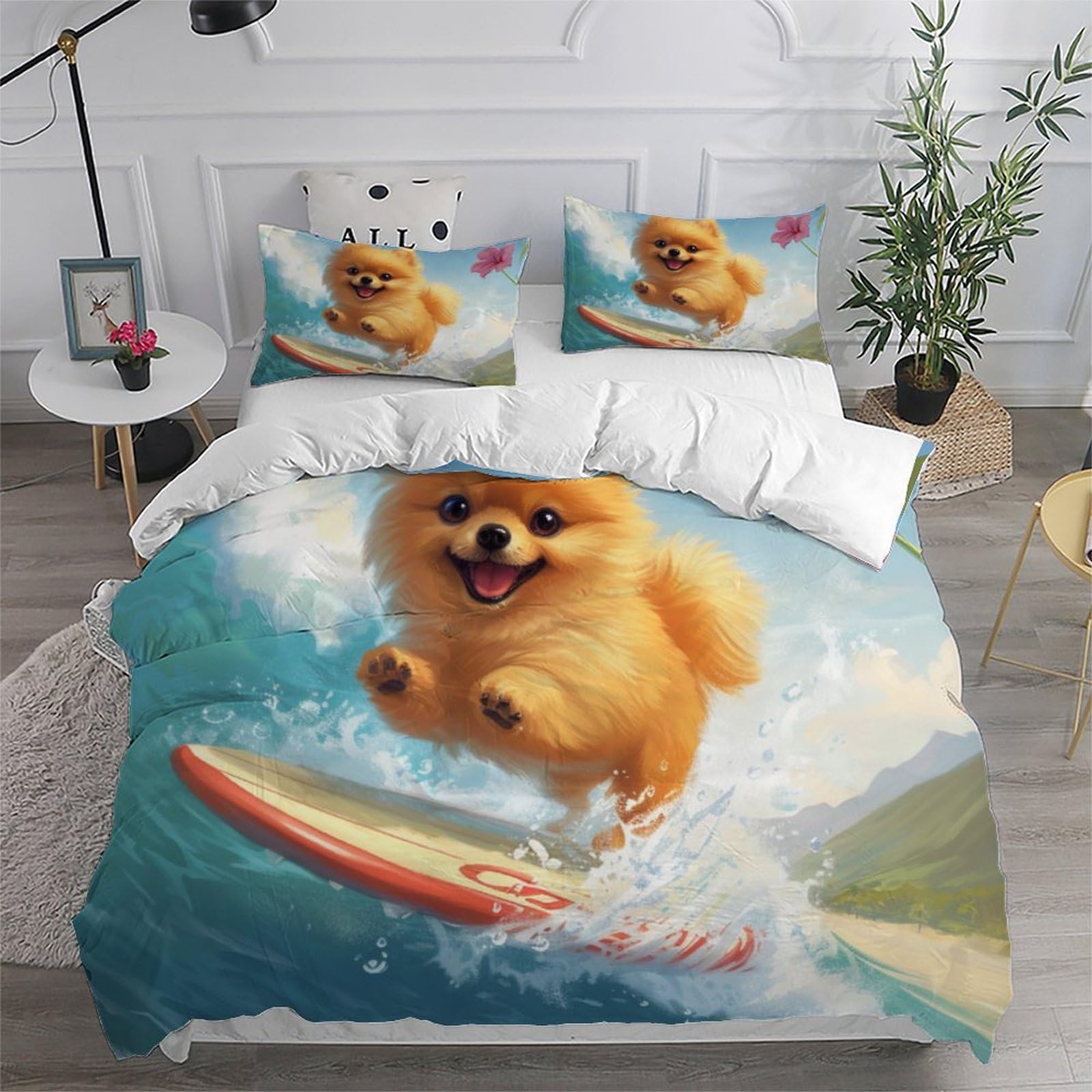 Cucciolo Spiaggiade Ropa De Cama 3D Para Niños Adolescentes Niños Hombre 3 Piezas Microfibra 2 Funda De Almohada CremalleraKing（220x240cm）