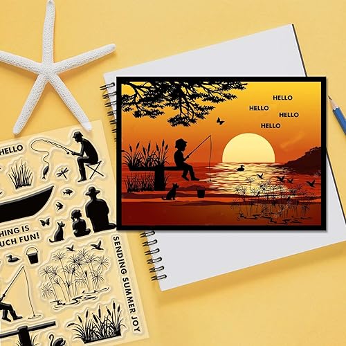 Miniatura 4 de CRASPIRE Sellos transparentes de pesca para hacer tarjetas, decoración de álbumes de recortes, sello de goma de silicona para tarjetas de