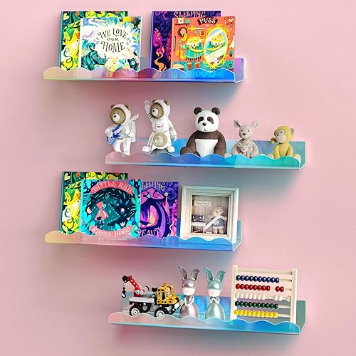 Miniatura 5 de NiHome Wall Mount Acrylic Cloud Wave Floating Shelves 4-Pack, Stylish, Durable & Easy to Install Nursery Bookshelves for Kids, Multi-Purpose Storage