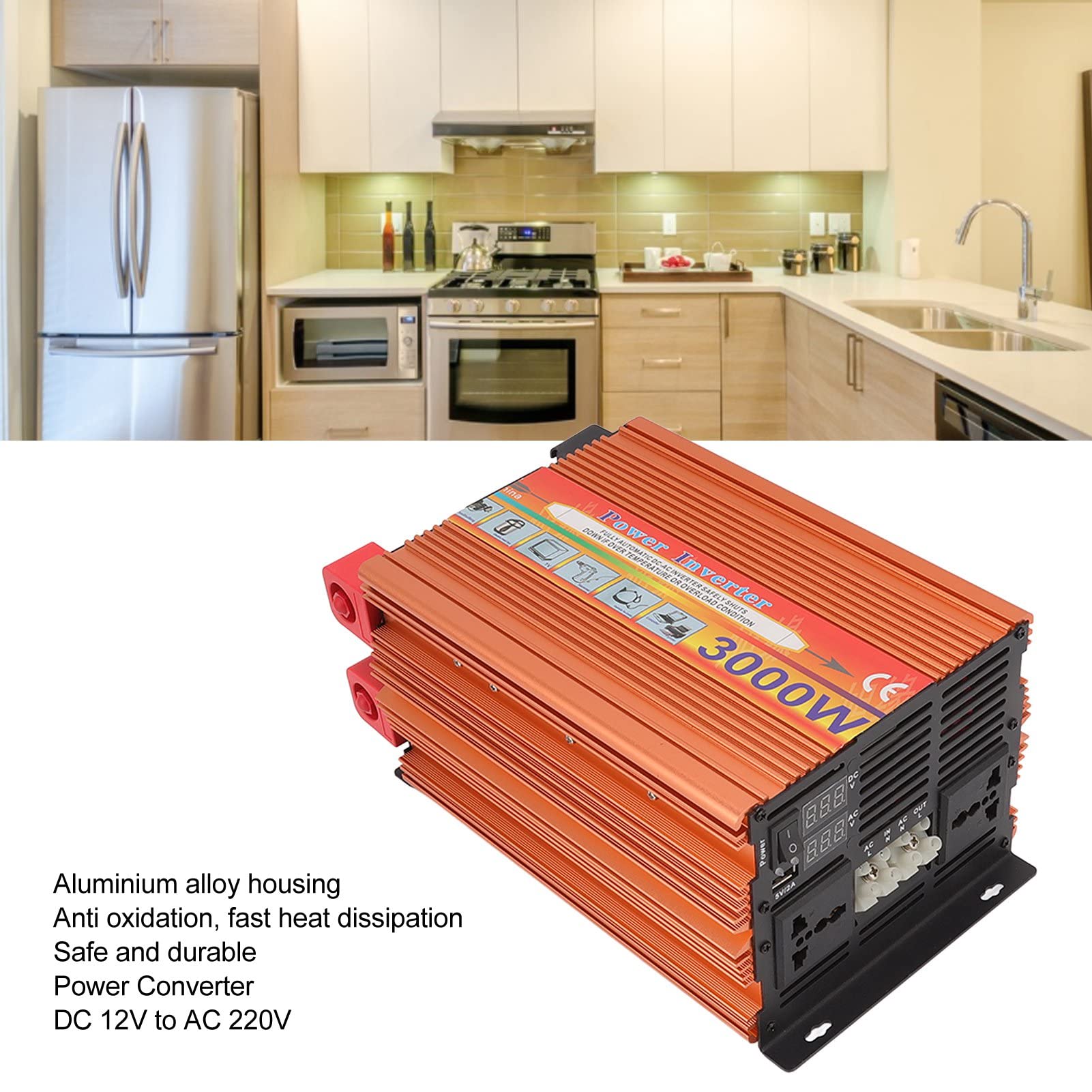 Przenośny falownik 3000W UPS DC 12V do AC 220V Konwerter mocy ze stopu aluminium Transformator słoneczny do samochodu w domu