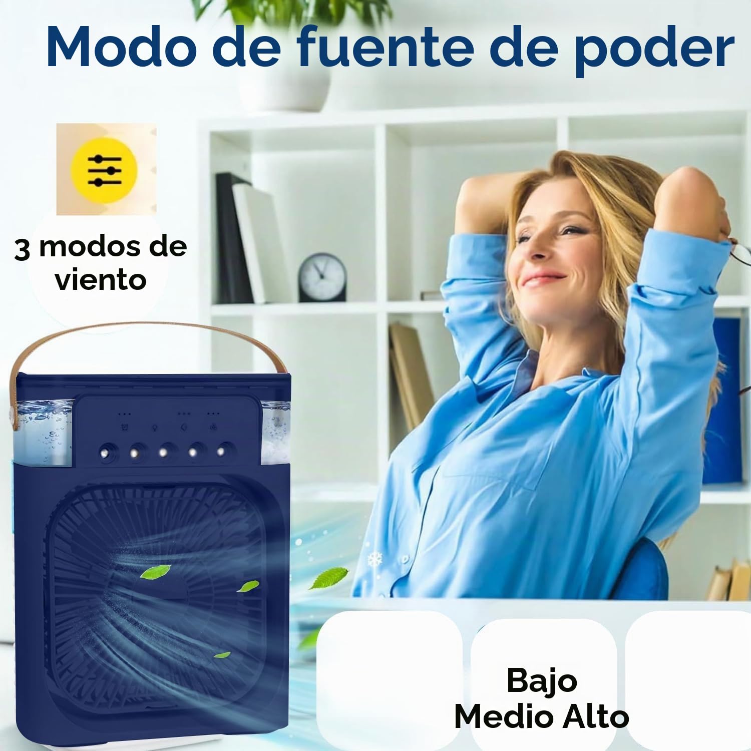 Ventilador portátil de aire acondicionado, enfriador de aire alimentado por USB, humidificador, enfriador de aire pequeño con 7 LED y 3 velocidades, ventilador de refrigeración ultrasilencioso para