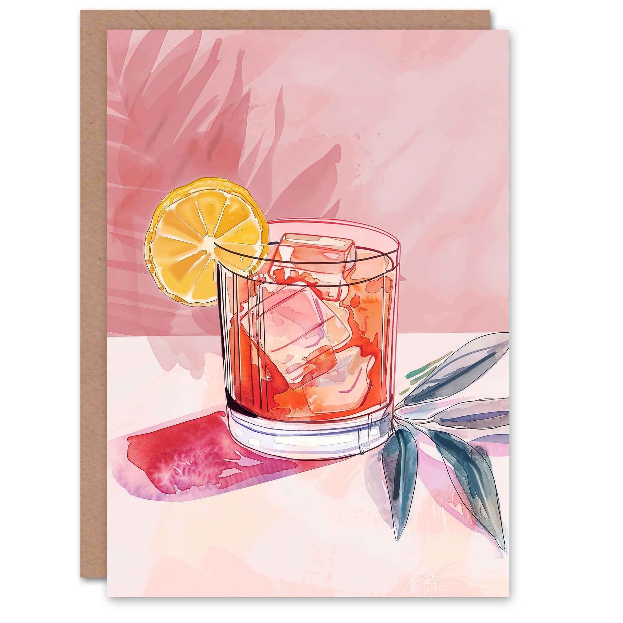 Artery8 Greeting Card Sazerac Cocktail Lemon Slice Watercolour Blank For All Him Or Her Art Birthday Card