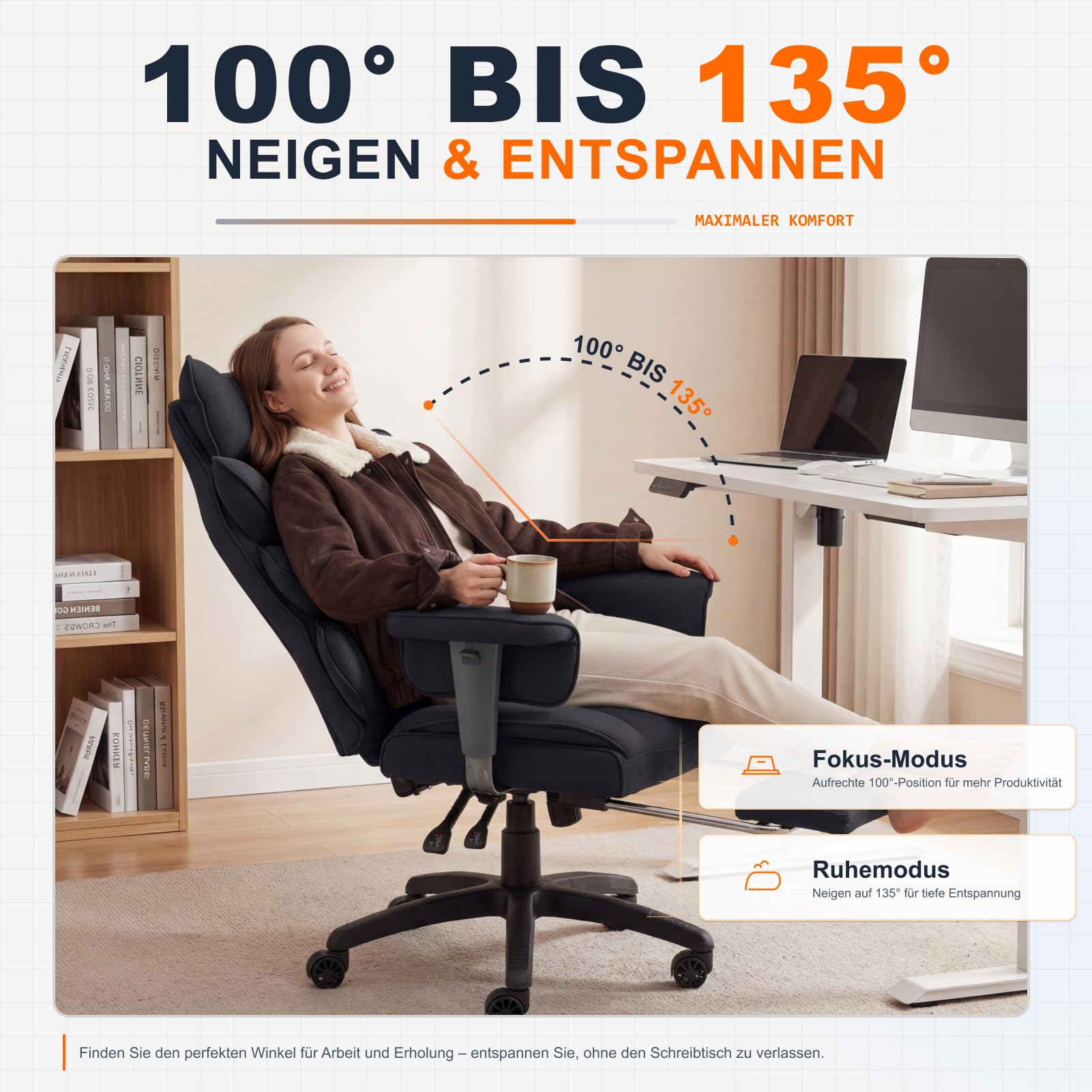 Dowinx Gaming Stuhl, Bürostuhl Ergonomisch mit Taschenfeder-Kissen, Chefsessel mit Doppellagige weiche Rückenlehne und verstellbare Lendenkissen, Armlehnen und Fußstütze, Textil-Schwarz