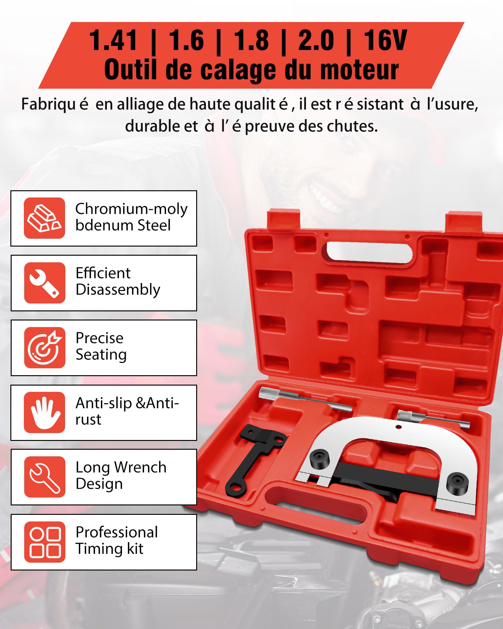 RUIZHI Kit Outil de Calage Distribution pour Renoult 1.6 16v, 1.4, 1.8, 2.0, K4J K4M F4P F4R, Outil De Distribution et Calage Arbre à Cames