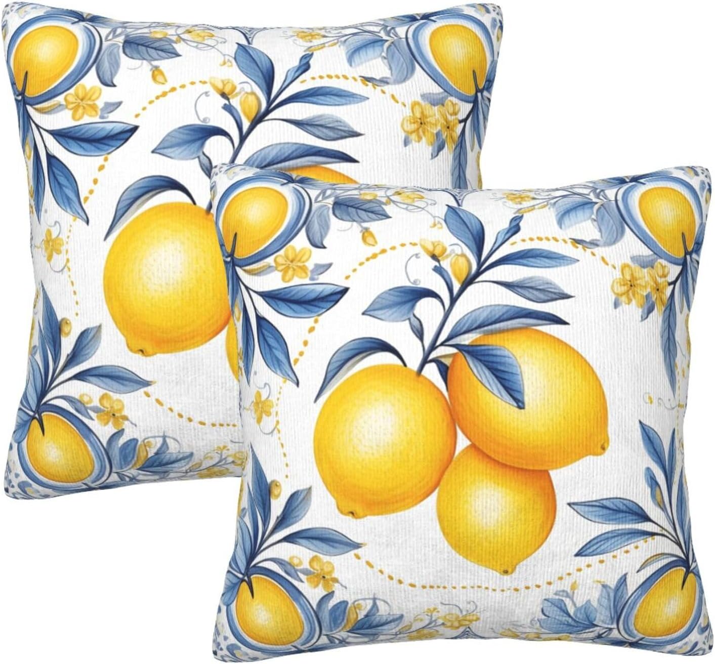 Watercolor Lemon Leaves Throw Pillow Covers 20x20 Inch Soft Square Cushion Covers for Couch Sofa Bedroom Living Room Decor Set of 2 Decorative Pillowcase