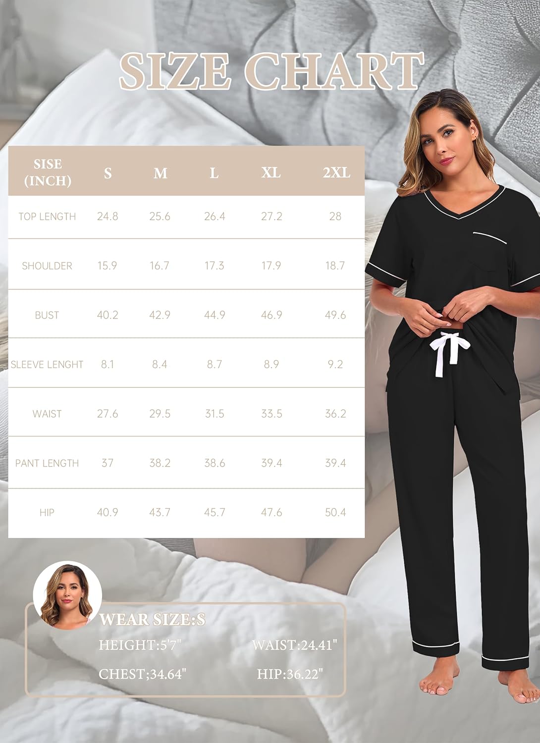 EA'S SECRET 100% Cotton Pajamas for Women Set V Neck Loungewear Pajama Pants Womens Lounge Sets Pjs Sleepwear with Pockets - Image 7