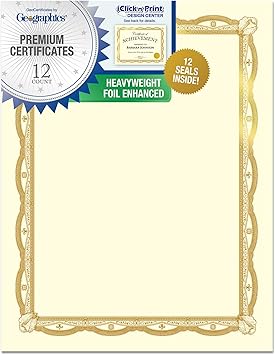 Geographics Heavyweight Certificates, 8-1/2" x 11", Gold Foil, Pack Of 12