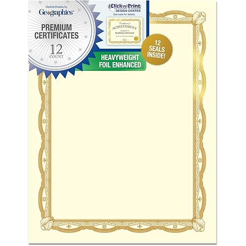 Geographics Heavyweight Certificates, 8-1/2" x 11", Gold Foil, Pack Of 12