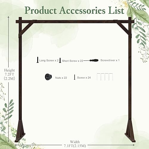 Miniatura 3 de Fomcet Soporte de arco de boda de madera de 7.2 pies, arco cuadrado de madera, cenador de boda para ceremonia, fiesta, propuesta, escena, jardín,