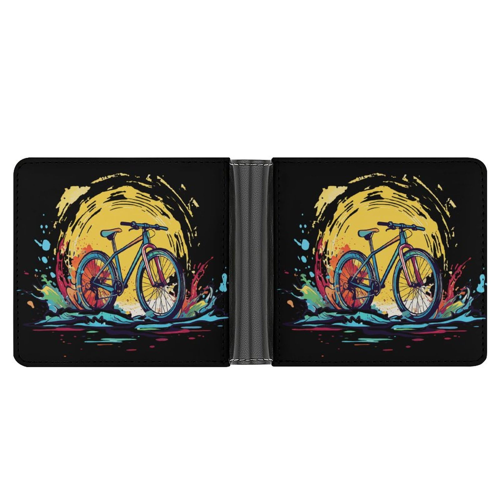 Mountain Bikees Bifold Wallet PU Leather Coin Purse Lightweight Credit Card Holder Wallet Money Clip