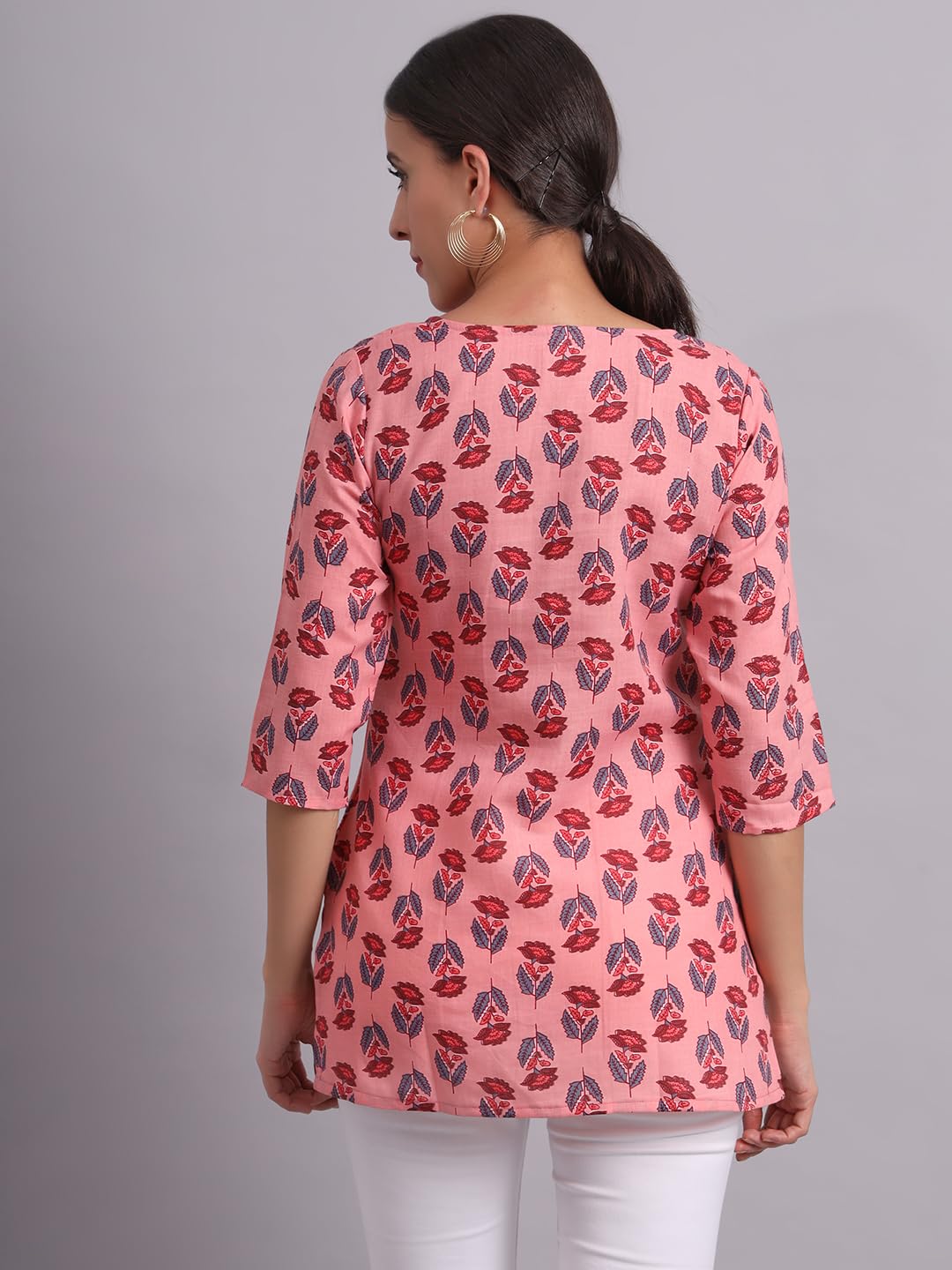 Patlani Women's Cotton Printed Short Fullstitched Kurti/Kurtas. Pink