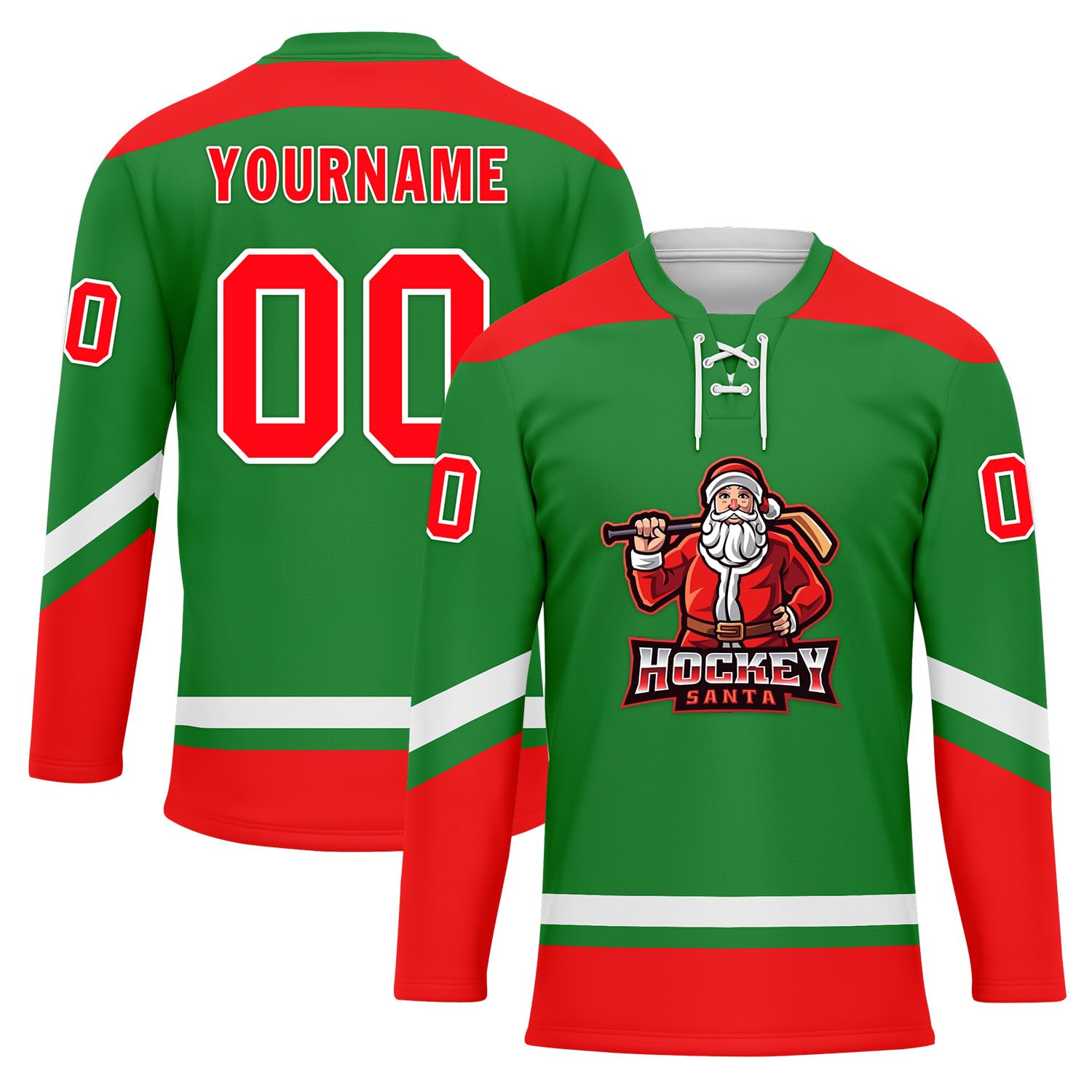 Custom Christmas Hockey Jersey for Men Women Youth, Santa Claus Ice Hockey Practice Uniform Sports Training Outfit