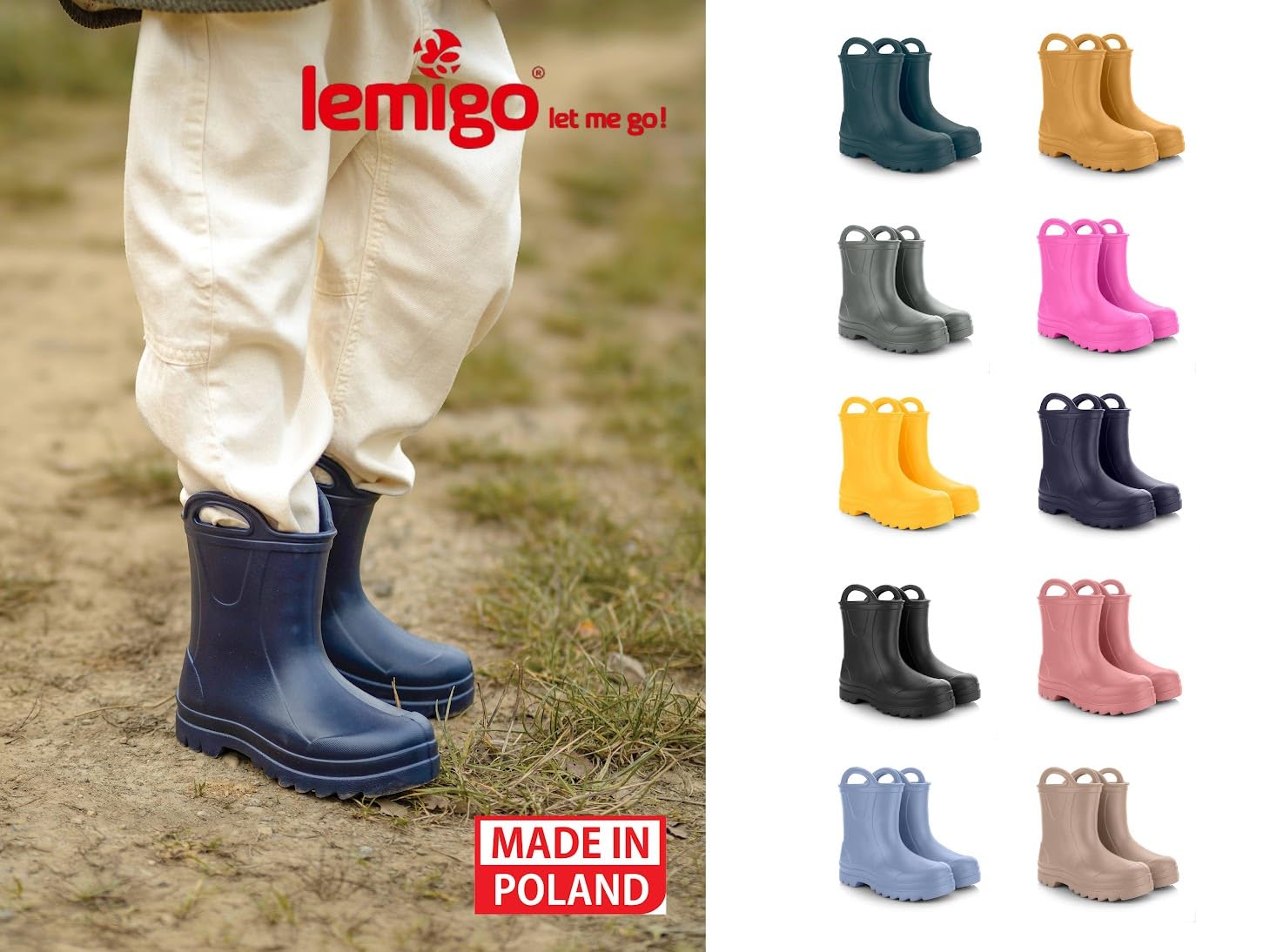 Lemigo Bottes de pluie pour enfants très légères en mousse EVA avec poignée pour garçons et filles 735 Doggy