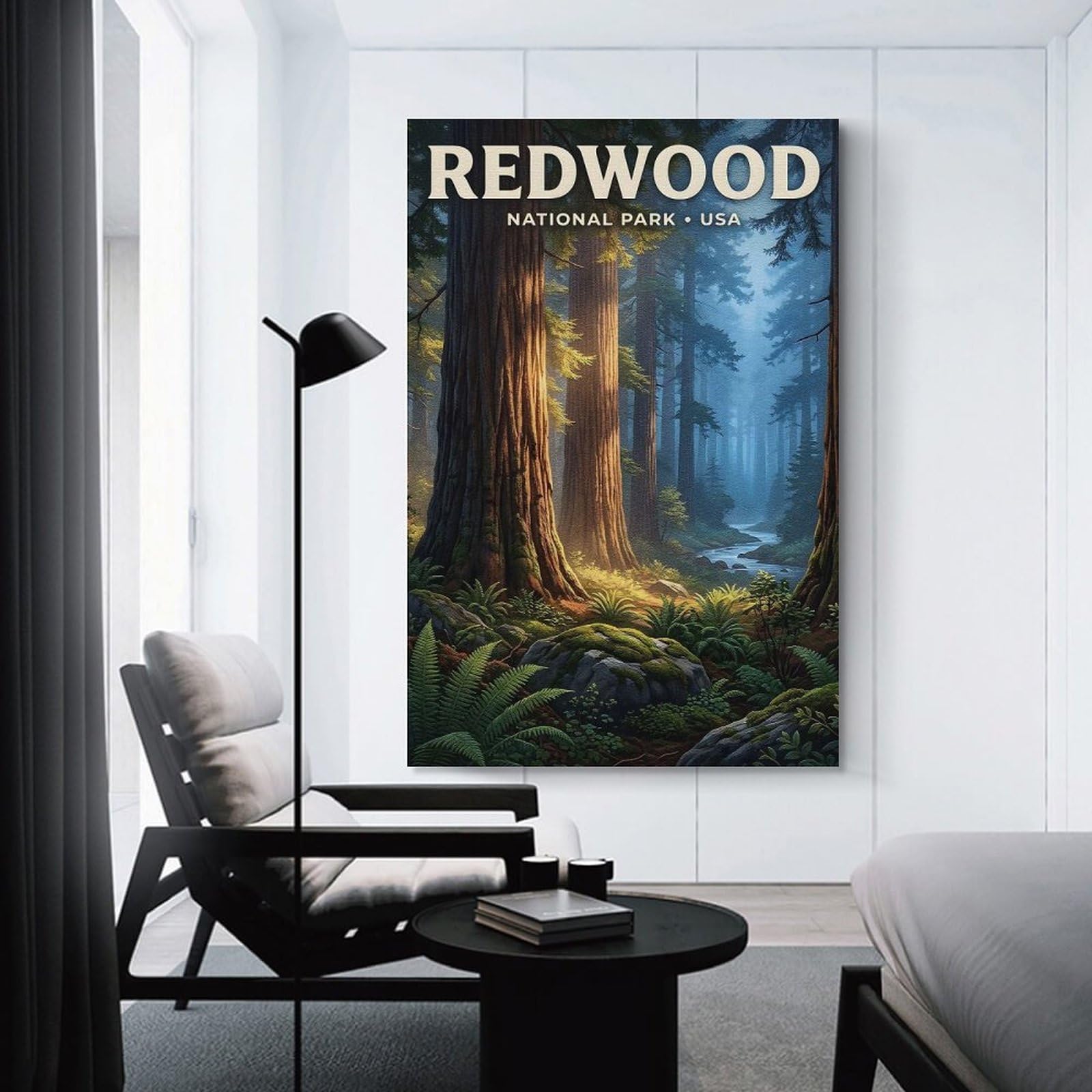 Junmoney Redwood National Park USA Forest Scene Wall Art Print, 24x36inch(60x90cm), for Study, Office Or Focused Interiors, Home Office Artwork with Decorative Appeal