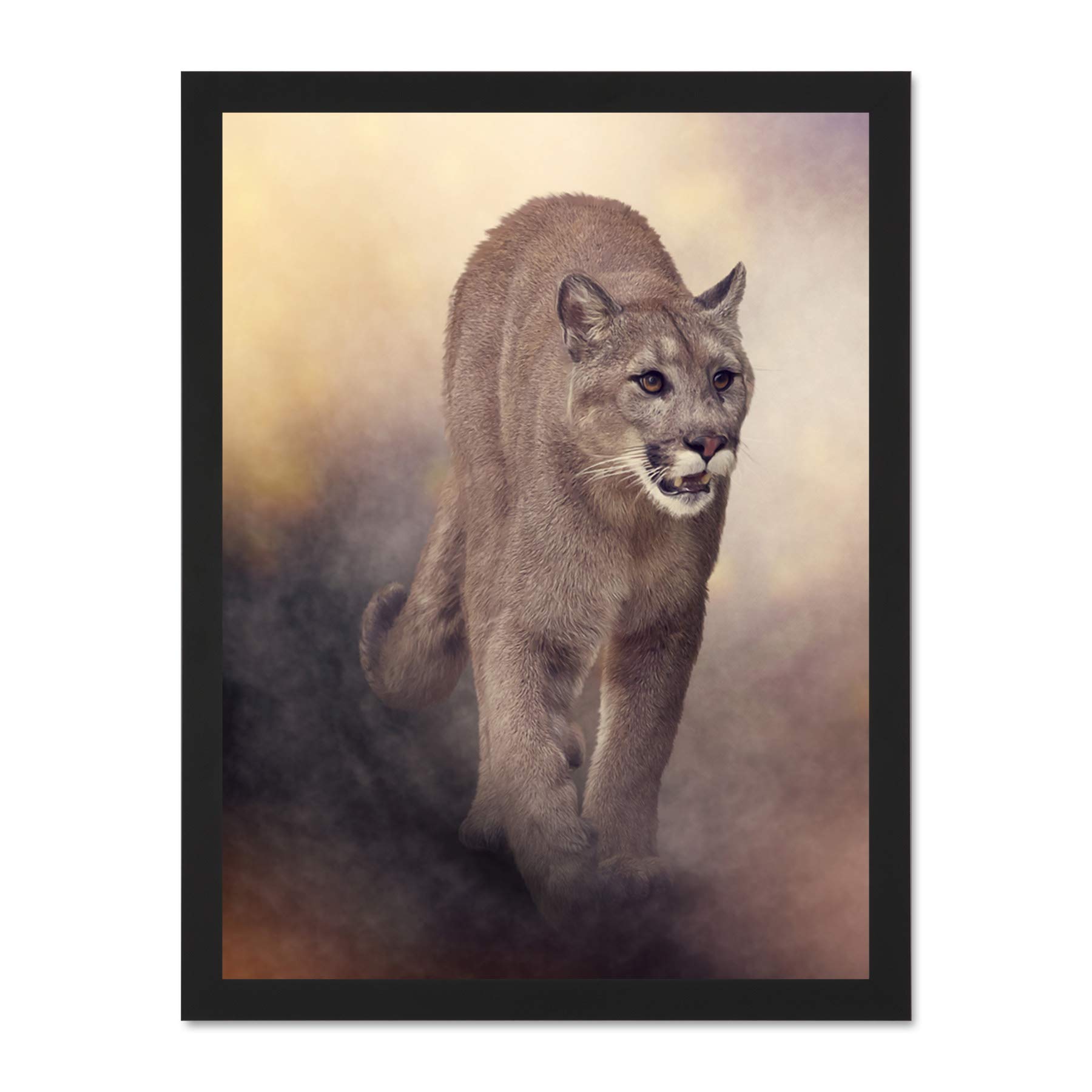 Wee Blue Coo Mountain Lion Cougar Illustration Large Framed Art Print Wall Poster 18x24 inch