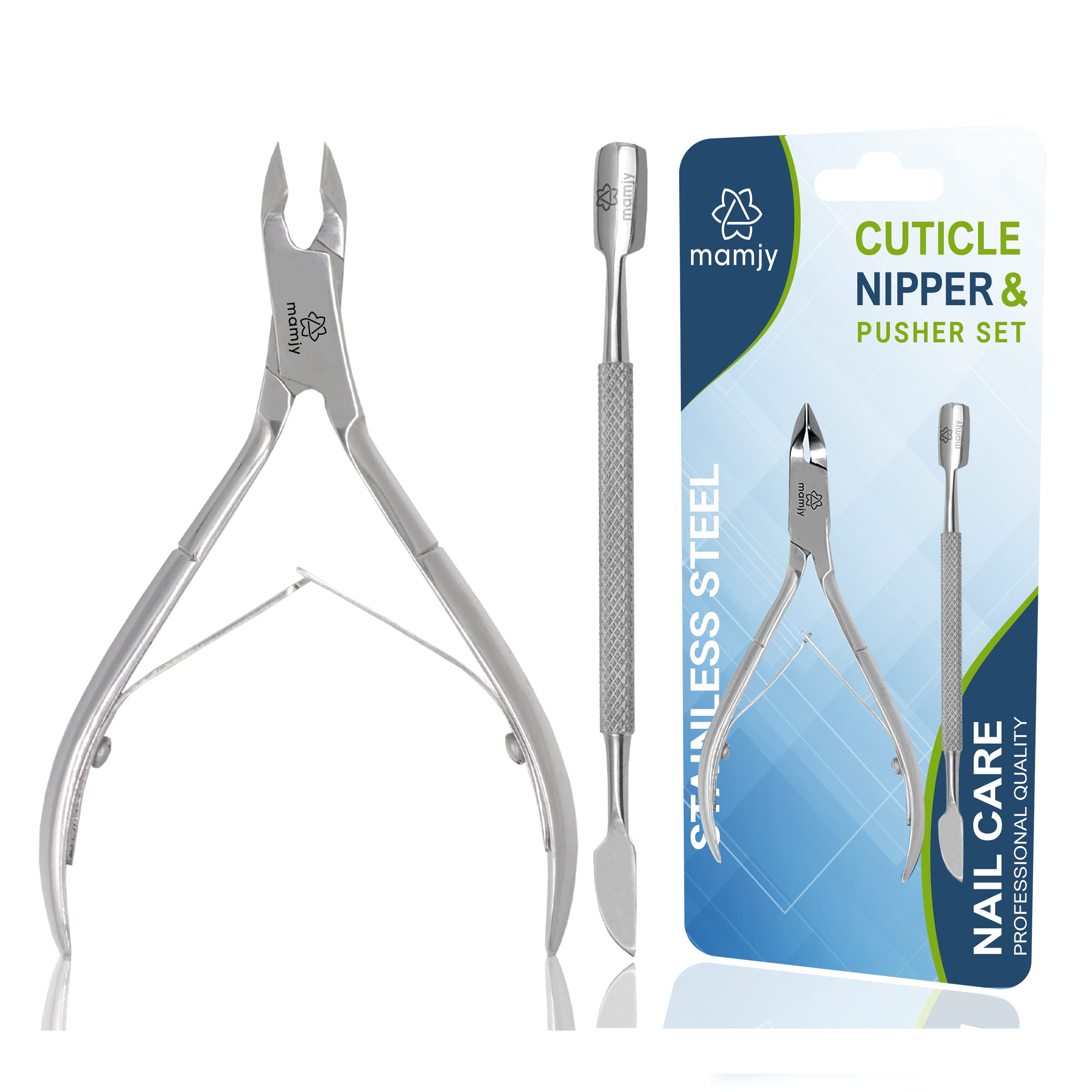 Mamjy Silver Cuticle Cutter With Cuticle Pusher, Professional Cuticle Remover Tool Kit, Cuticle Nipper, Pedicure Manicure Tools For Fingernails And Toenails, Cuticle Clippers & Cuticle Pusher Tool