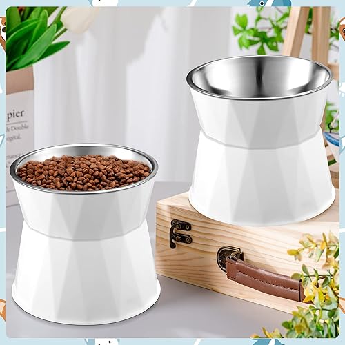 Miniatura 4 de Lallisa 2 cuencos elevados para gatos, comedero elevado ajustable para gatos, antideslizante y agua para alimentos con soporte, cuencos de acero