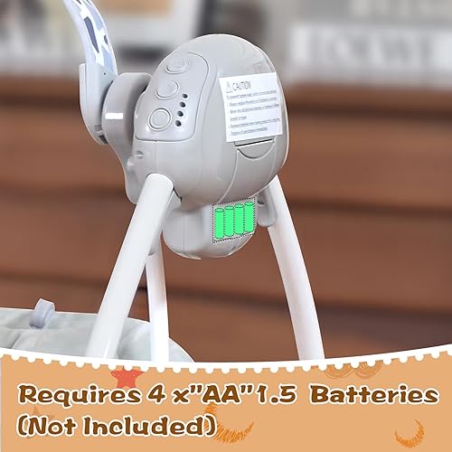 Miniatura 4 de Columpios de bebé para bebés, columpio portátil para bebés que se pliega fácilmente con velocidad adaptable, música, temporizador, columpio de bebé