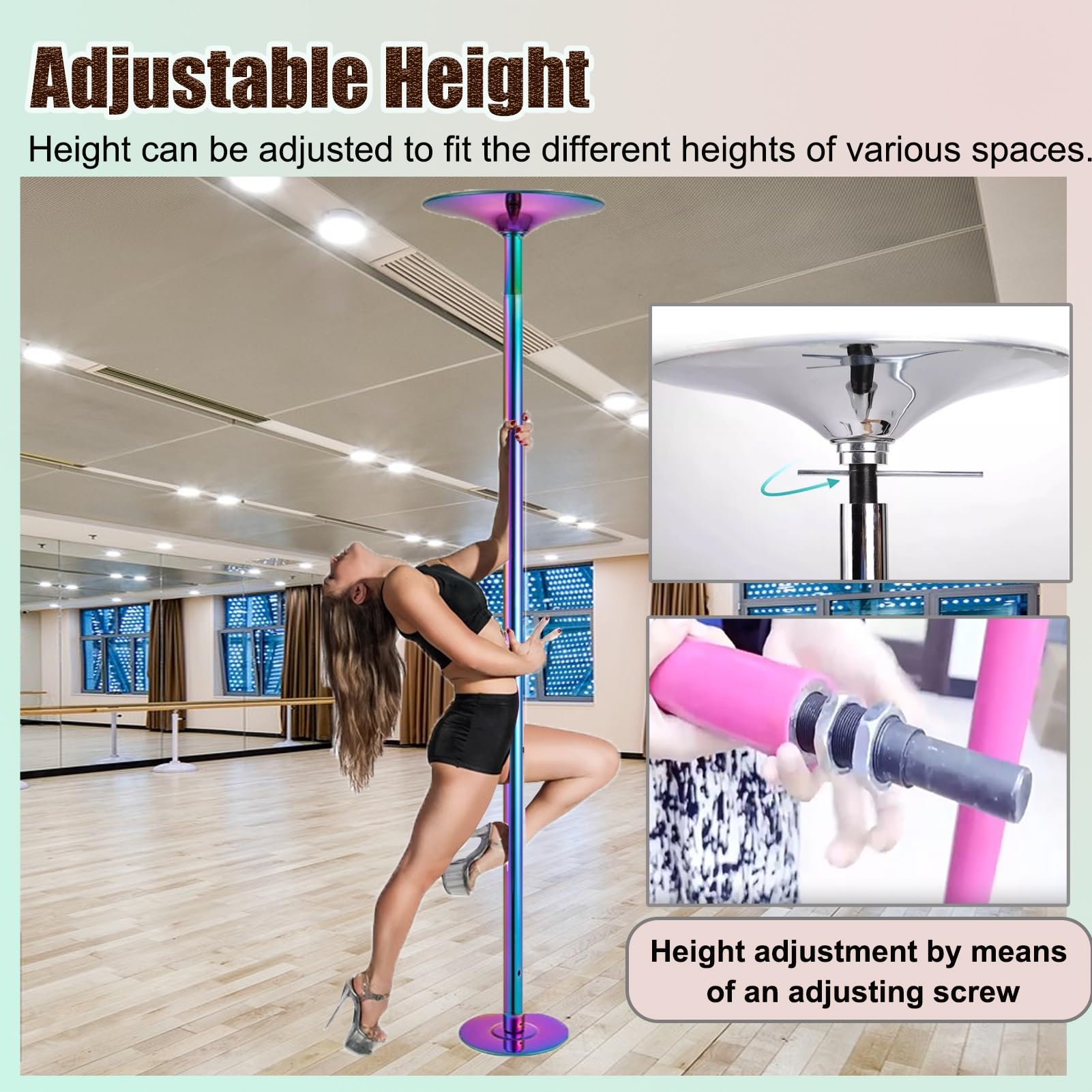 Palo Pole Dance da Casa Colorato con Barra di Estensione 360° Girevole per Moquette Soffitti 40cm
