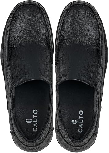 CALTO Men's Invisible Height Increasing Elevator Shoes - Black Premium Leather Slip-on Lightweight Casual Loafers - 3 Inches Taller - G1825 - Size 6 D(M) US