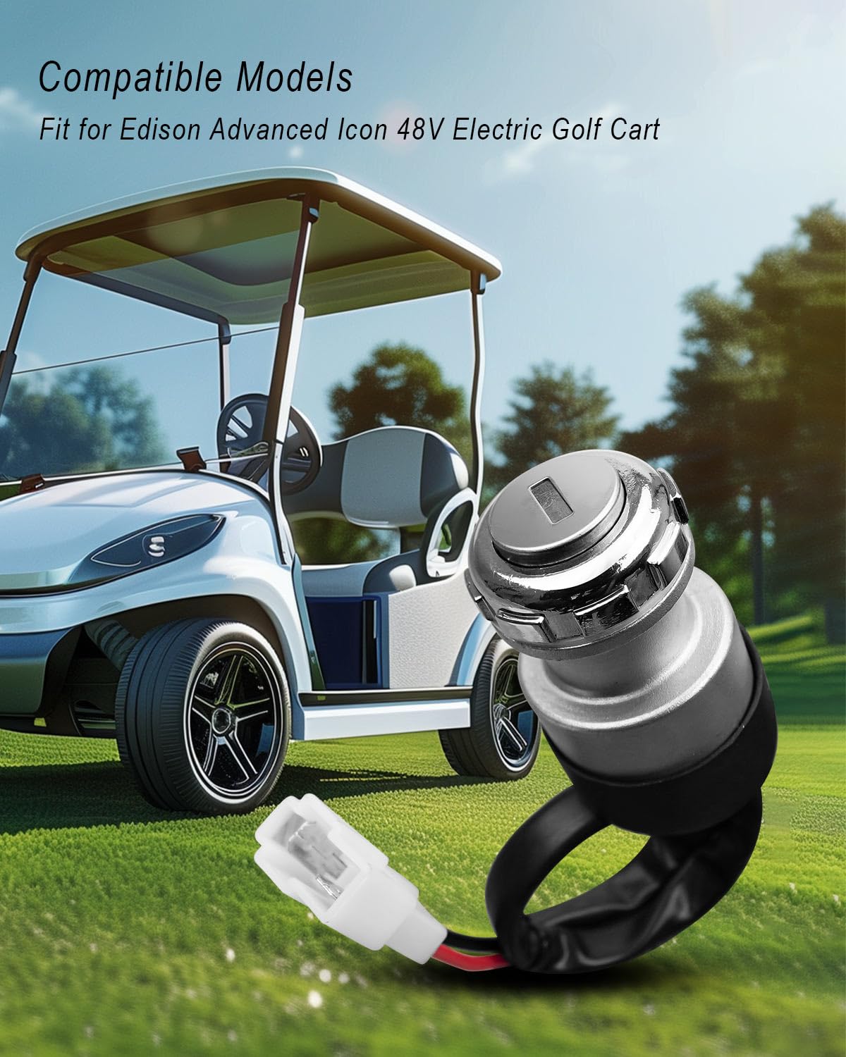 Ignition Starter Switch Fit for Edison Advanced Icon 48V Electric Golf Cart Ignition Start Steering Switch with 2 Keys