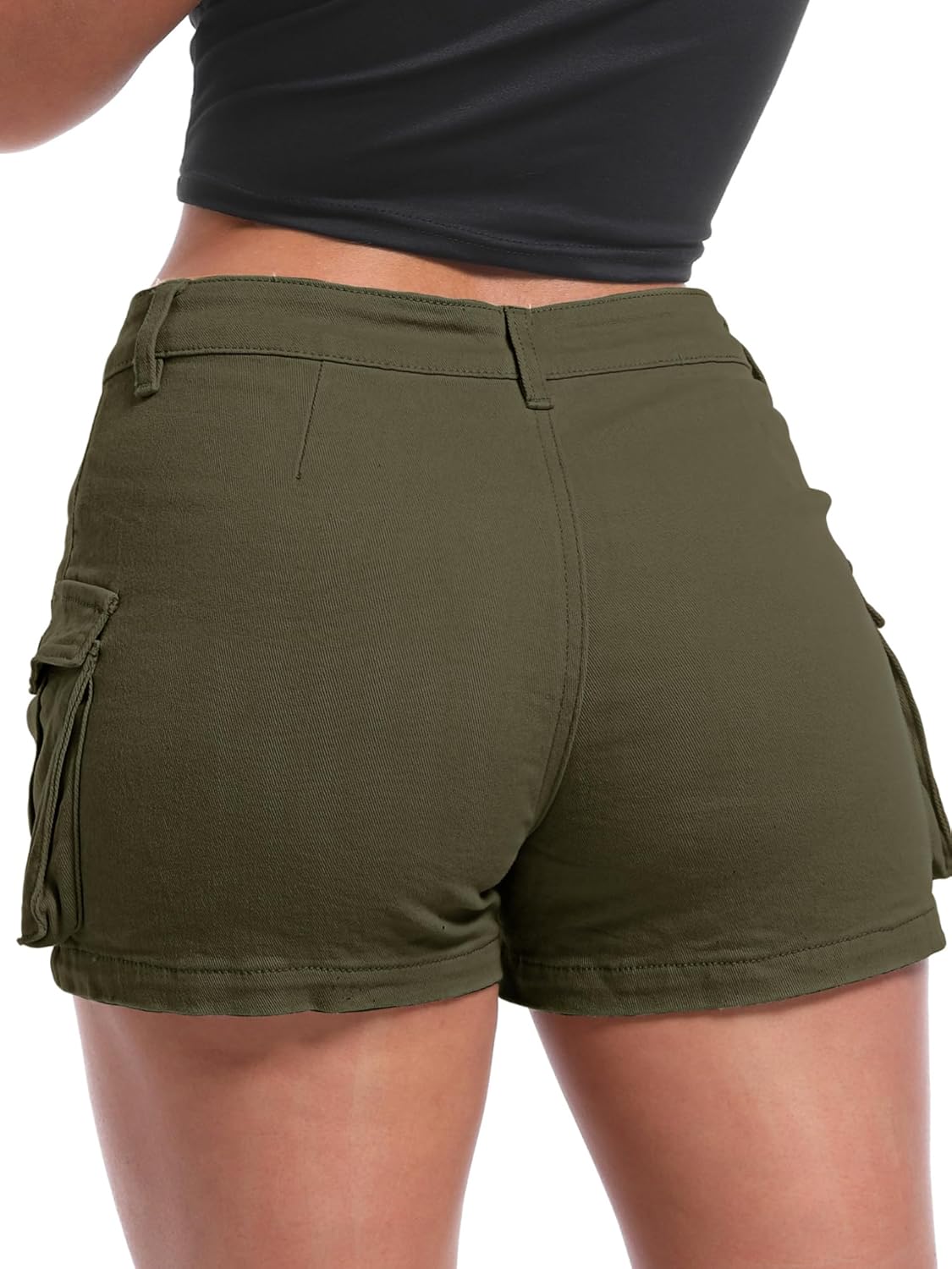 ELLEVEN Women's High-Stretch Cargo Shorts, Y2K Mini, High Waisted, Slim-Fitted Jean Shorts with Pockets - Image 4