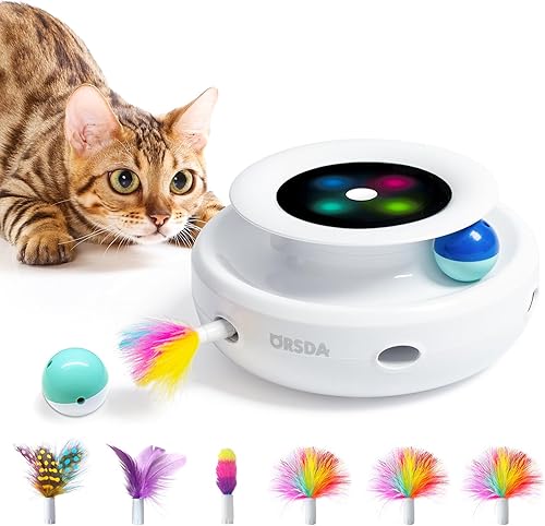 Miniatura 32 de ORSDA Juguetes interactivos 2 en 1 para gatos de interior, bolas de juguete automáticas para gatos, juguetes de plumas emboscadas con 6 plumas