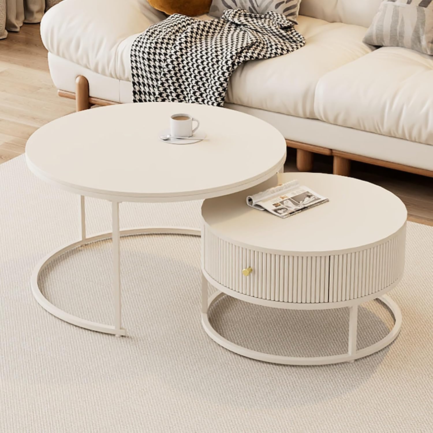 Lot de 2 tables basses rondes élégantes – Tables d'appoint en métal pour salon, chambre à coucher et petits espaces – Tables à thé et d'appoint modernes (80 x 46 cm et 60 x 36 cm)