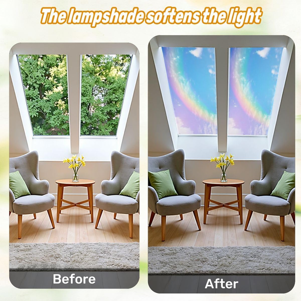 Fluorescent Light Covers for Ceiling Lights Rainbow Cloudy Sky Easy to Install Magnetic Light Filter for Classroom Office Hospitals School Home Decor