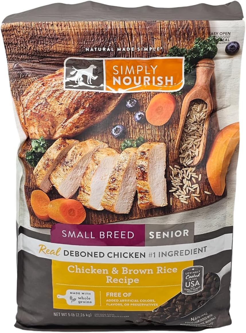SIMPLY NOURISH Small Breed Senior Chicken and Brown Rice Dry Dog Food, 5 Pound Bag