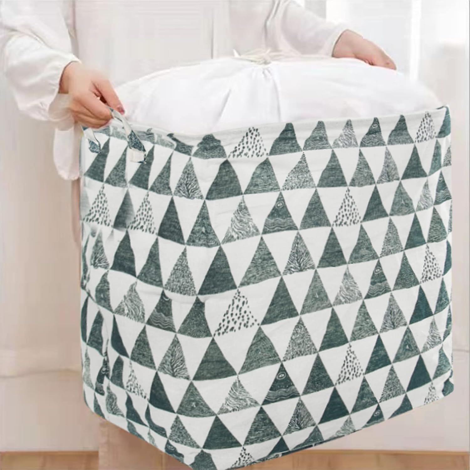 VIVITO Large Freestanding Laundry Basket with Handles & Lid | 100L Collapsible Waterproof Clothes Hamper | Cotton Linen Fabric Storage Organizer for Laundry, Toys | (AnyColor and Pattern, Pack of 1)-image-49