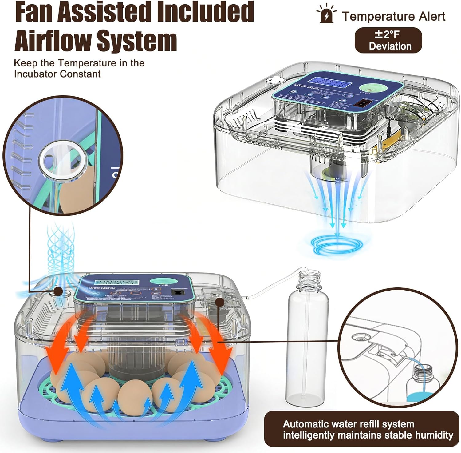 Incubators for Hatching Eggs, 12-24 Egg Digital Incubator with Smart Temperature & Humidity Control, Auto Egg Turner, Egg Candler, Poultry Hatcher for Chicken Eggs, Ducks, Goose, Quail Eggs