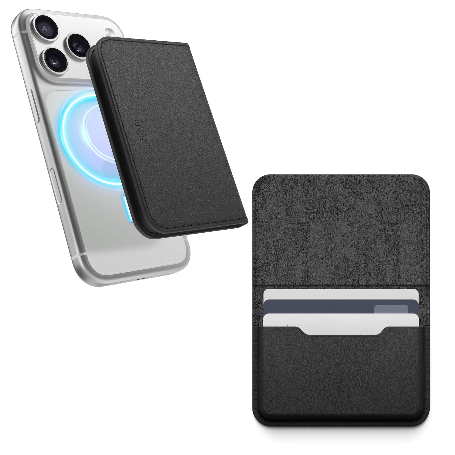 elago Porta Carte Magnetico in Pelle Sintetica per 4 Carte - Compatibile con MagSafe per iPhone, Portafoglio con Fissaggio Sicuro, Protezione Dai Graffi, Adatto a Monete e Banconote (Nero)