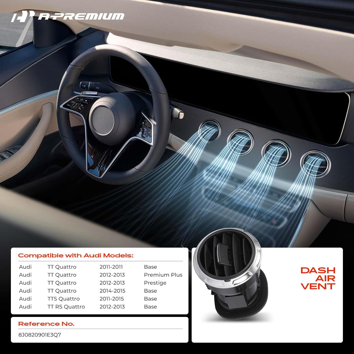 A-Premium Dashboard Air Condition Vent Compatible with Audi TT Quattro 2011-2015, TTS Quattro 2011-2015, TT RS Quattro 2012-2013, Black