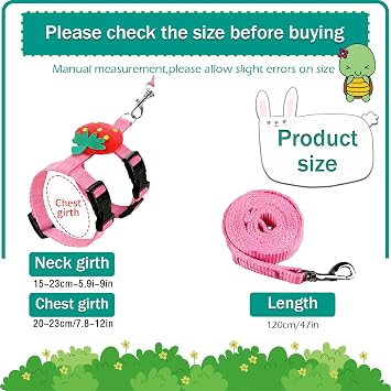 4 Sets Adjustable Bunny Rabbit Harness and Leash Set Small Pet Cute Vest Harness Leash with Decoration for Bunny Ferret Small Pets(Designs: Rabbit/Carrot/Duck/Strawberry)