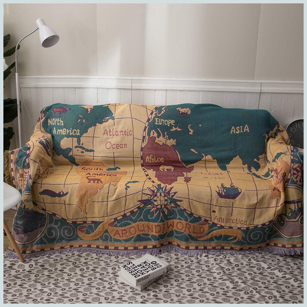 Narzuta Amado Ethic Style Z Frędzlami W Stylu Vintage, Z Mapą świata, Narzuta Na Sofę, Odwracalna, Na Krzesło, Kanapę, Fotel Lub łóżko., 180x230 cm