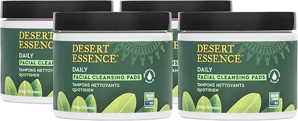 Desert Essene Daily Facial Cleansing Pads with Pure Australian Tea Tree, Witch Hazel, Calendula & Chamomile - Reduce Oil, Minimize Pores - Plant-Based Cleanser - Vegan, Non-GMO, Cruelty-Free - 50 Pads