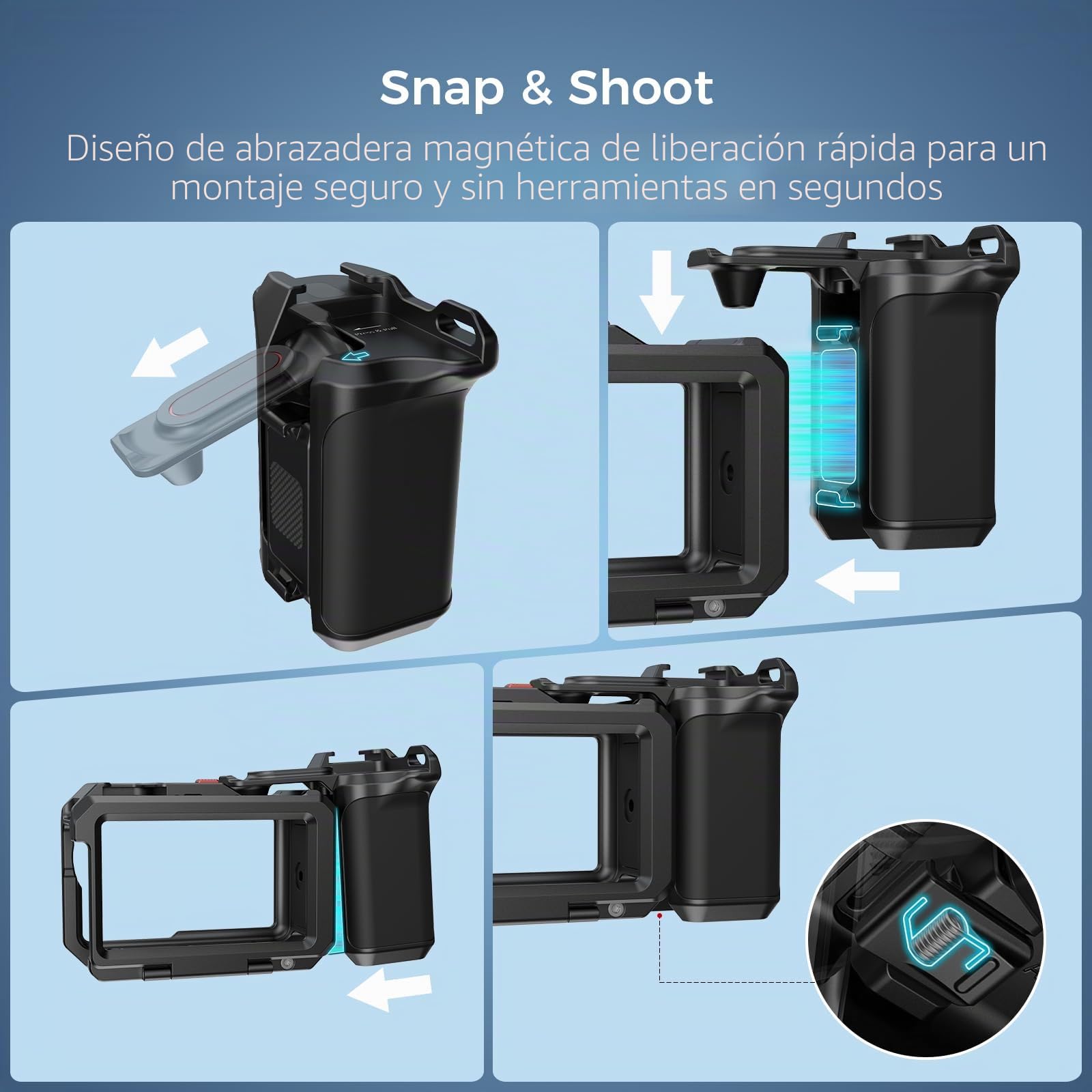SMALLRIG Empuñadura para Fotografía Callejera para dji Osmo Action 5 pro/4/3, Liberación Rápida, Botón de Disparo, Zapata Fría, Correa de Muñeca, Roscas 1/4", para Jaulas dji y SmallRig - 5826