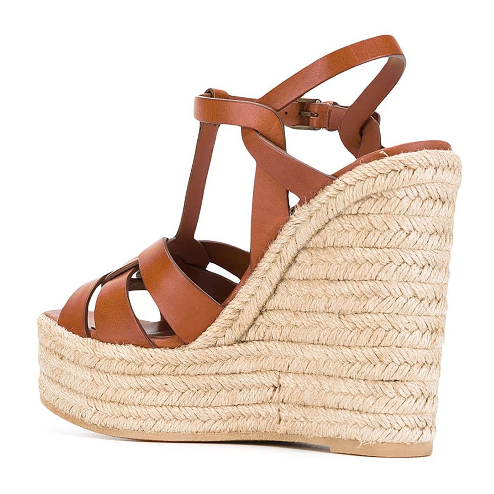 Damskie espadryle w paski koturny eleganckie sandały z odkrytymi palcami pasek na kostce sandały na koturnie buty na co dzień
