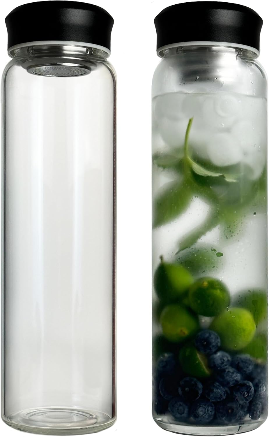 32 oz Clear Glass Water Bottles with Black Stainless Steel Lid - Wide Mouth Water Bottle with Sleeve and Strap (Black) - Image 2