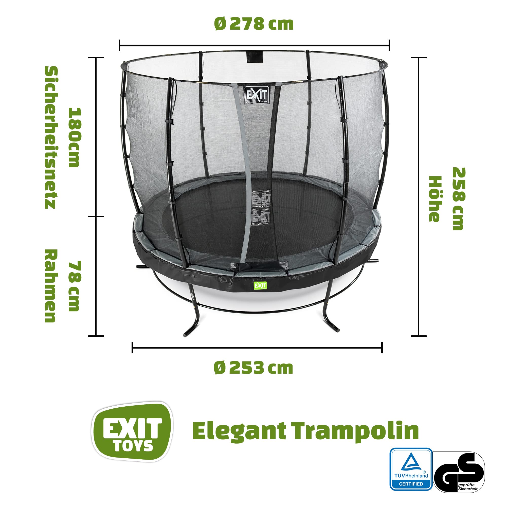EXIT Toys Elegant Premium Trampolin - Rundes Trampolin Outdoor für Kinder - Sicherer Einstieg - Stabiler und Robuster Rahmen - mit Foot Protection System