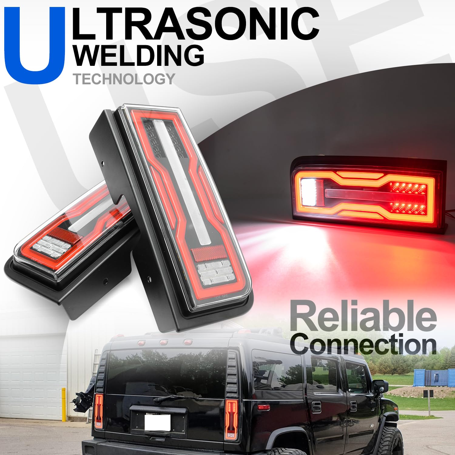 NSLUMO H2 LED Tail Light For 2003 2004 2005 2006 2007 2008 2009 Hummer H2 SUV Rear Bumper Taillights Turn Signal Lights Smoked Lens Reversing Backup Parking Brake Stop Combo Lamps Assembly