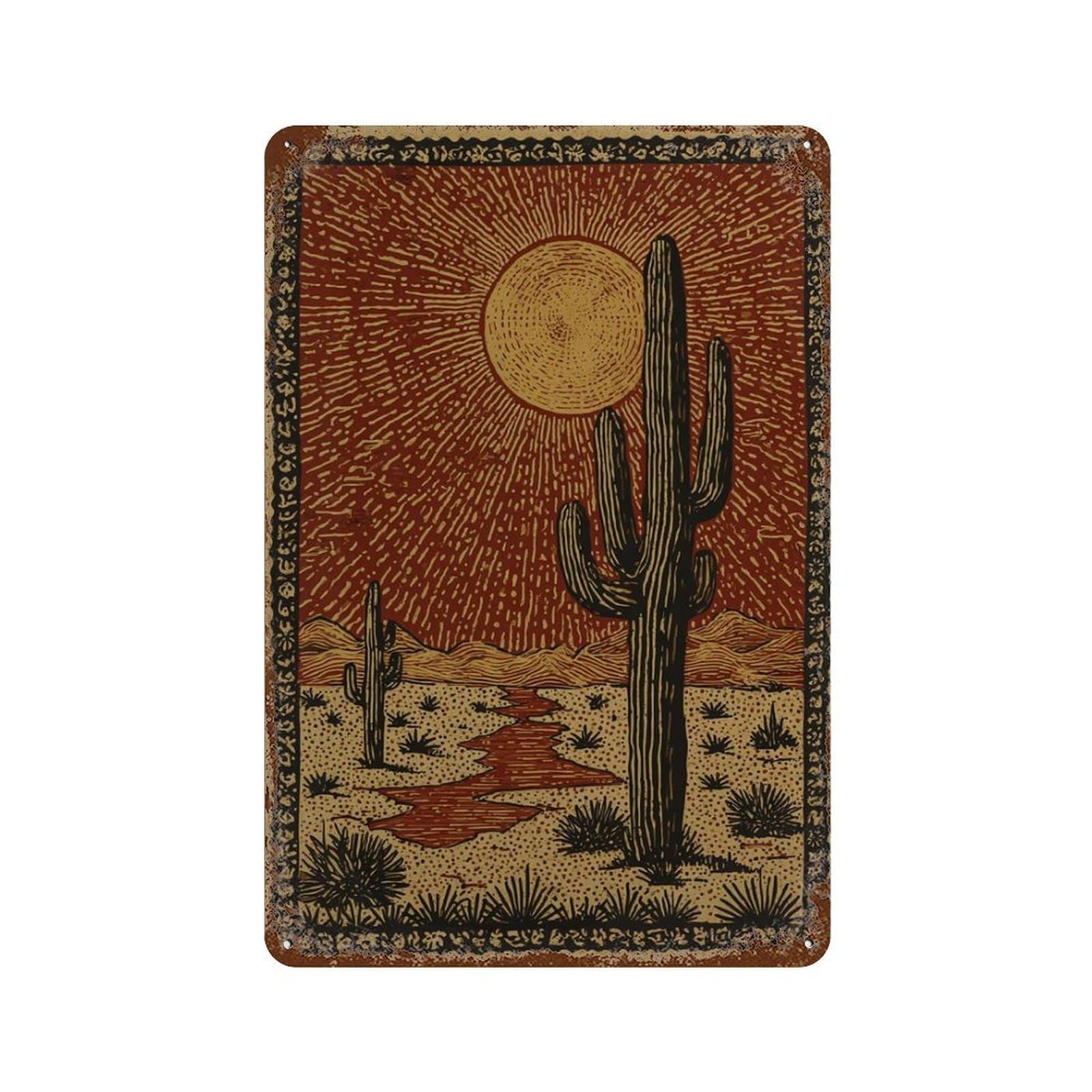 xiaoxiaoshen Desert Cactus Sun Rustic Southwest in Folk Style Wall Decor Art Metal Tin Poster Modern Home Decor Art Home Bar Shop Decorations Vintage Sign 30x20cm